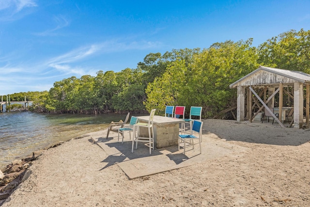 exterior space featuring a water view