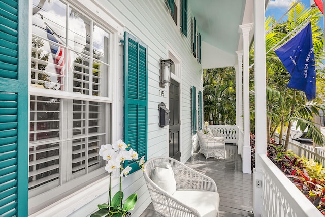 wooden terrace with covered porch