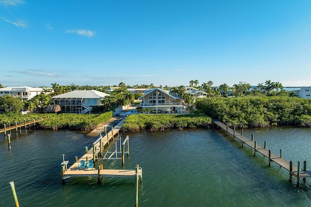 dock area with a water view