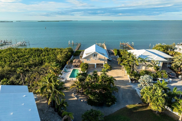 aerial view featuring a water view