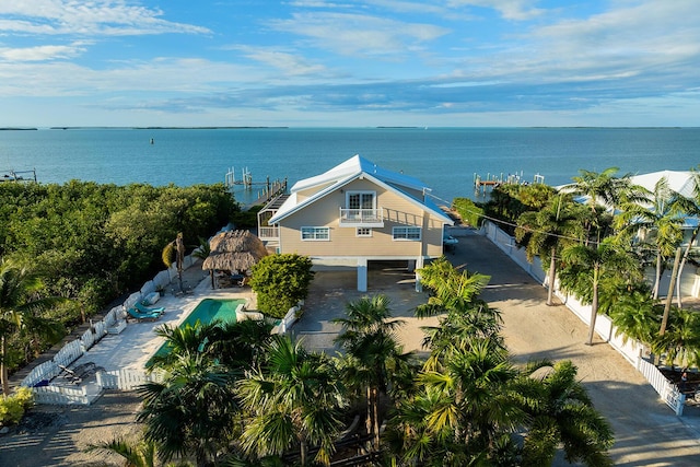 bird's eye view featuring a water view