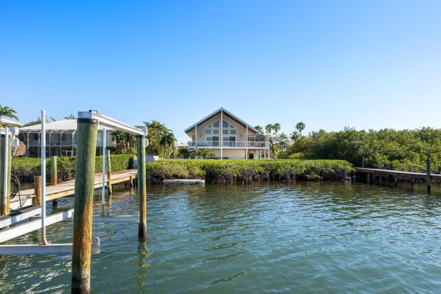 dock area with a water view