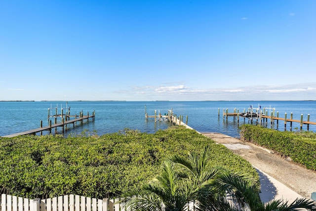 dock area featuring a water view