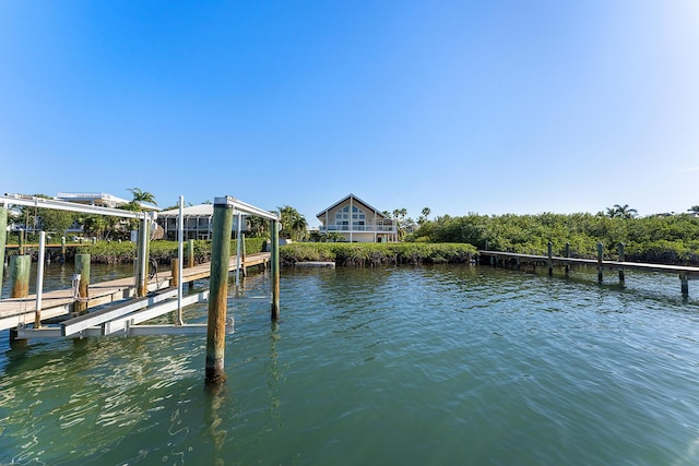 view of dock with a water view