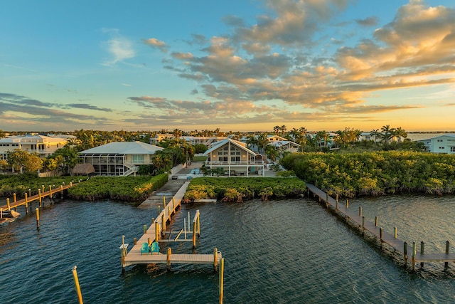 exterior space with a water view