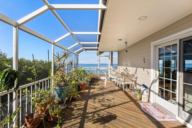 deck with a water view