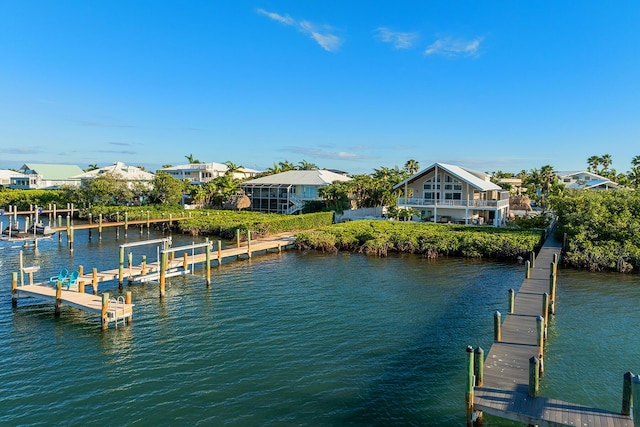 dock area with a water view