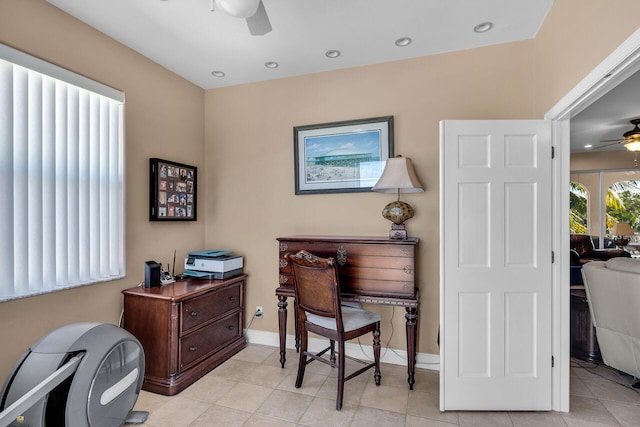 office area featuring ceiling fan