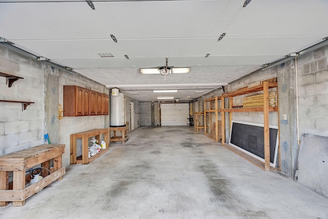 garage featuring water heater