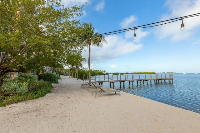 view of dock with a water view