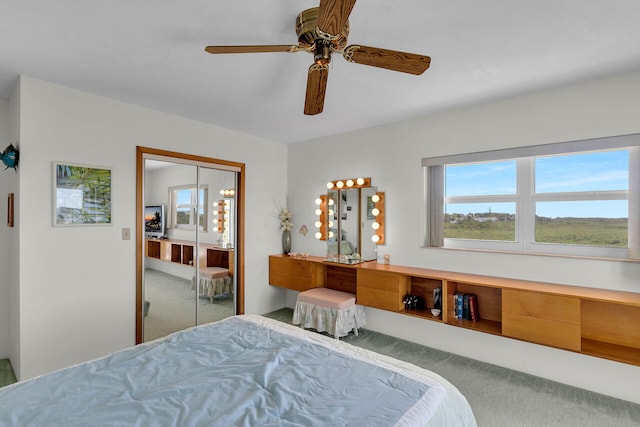 bedroom with carpet floors and ceiling fan