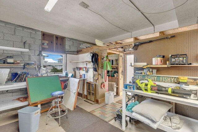 basement featuring a workshop area