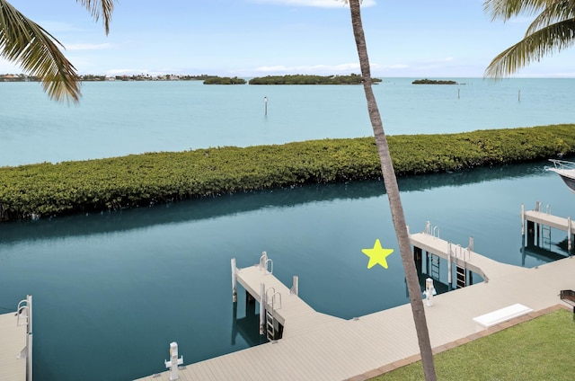 view of dock with a water view