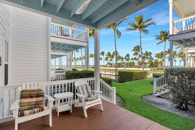 deck featuring a yard