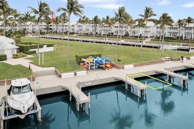 dock area with a lawn