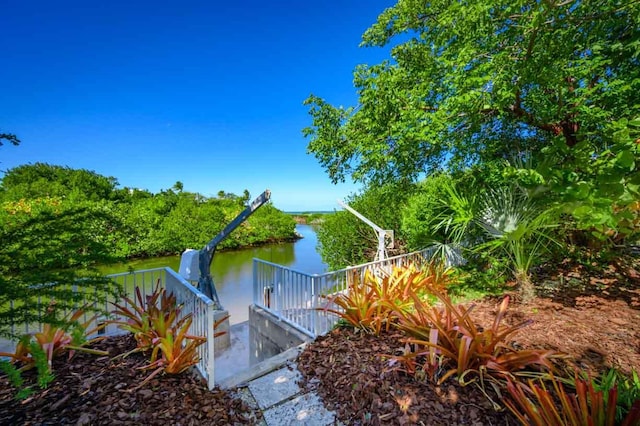 view of yard with a water view