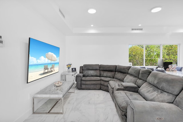 21 Lakeview Dr, Key Largo, FL 33037 - living area with light marble finish floors, recessed lighting, and baseboards