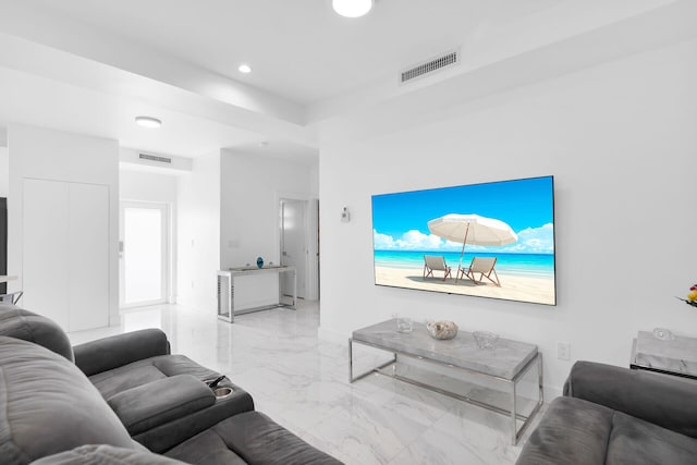 21 Lakeview Dr, Key Largo, FL 33037 - living room featuring marble tiled floors, baseboards, and recessed lighting