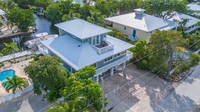 bird's eye view featuring a water view