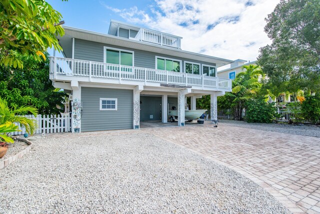 beach home featuring a garage