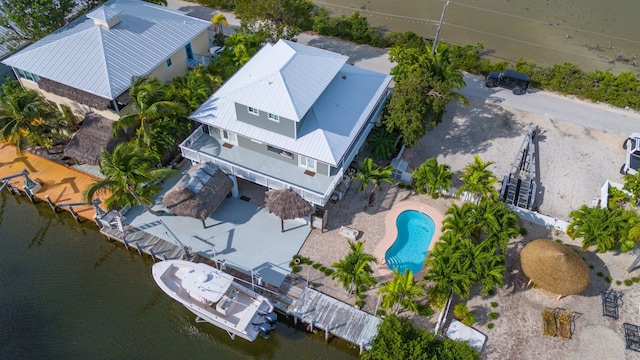 aerial view with a water view