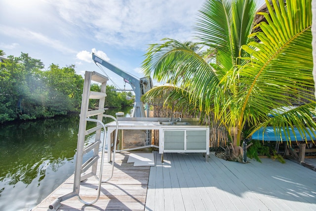 exterior space with a water view