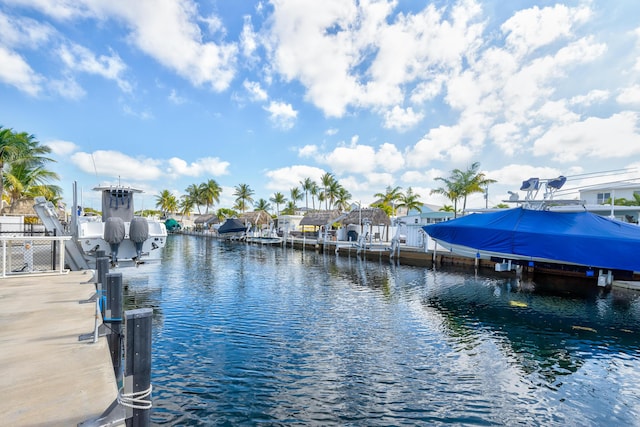 view of dock with a water view