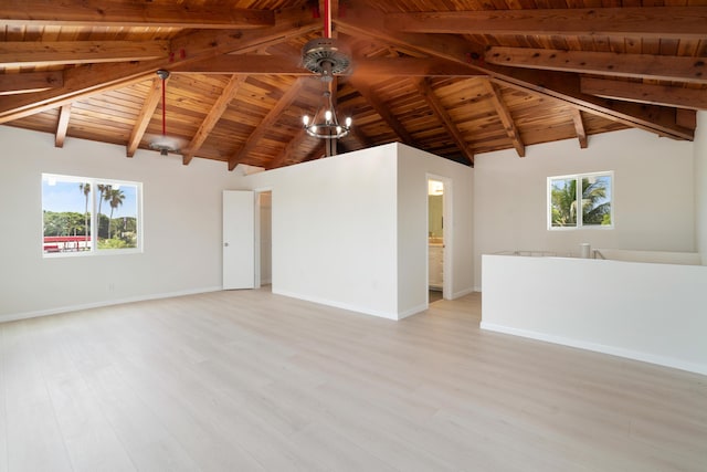 415 Big Pine Rd, Key Largo, FL 33037 - unfurnished living room featuring wood ceiling, wood finished floors, and a chandelier