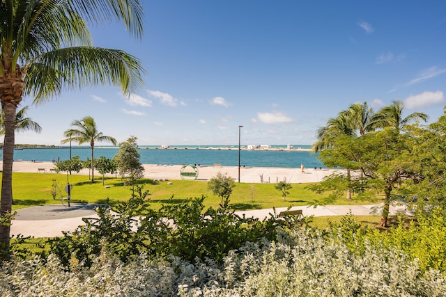 view of water feature featuring a beach view