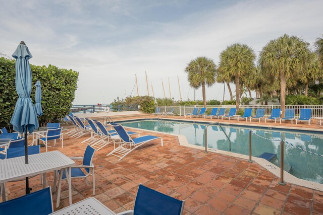 view of swimming pool featuring a patio