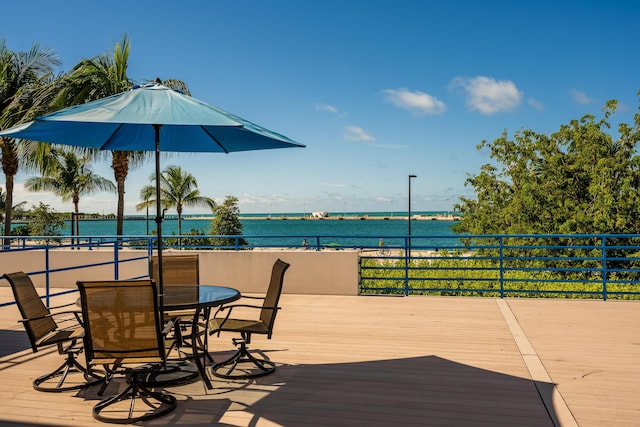 wooden terrace with a water view