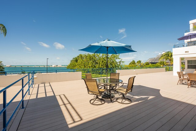 wooden terrace with a water view