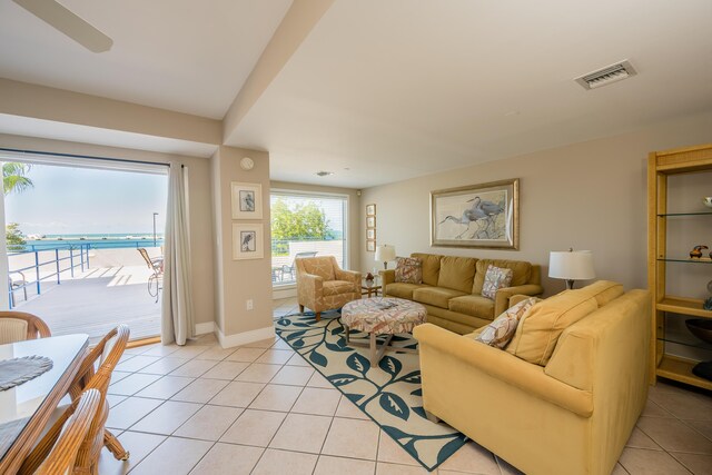 living room featuring light tile patterned floors