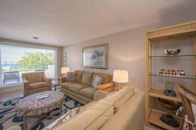 living room featuring tile patterned floors