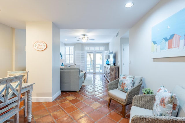 115 Front St Unit 102, Key West, FL 33040 - tiled living area featuring recessed lighting, french doors, and ceiling fan