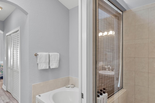 bathroom with separate shower and tub