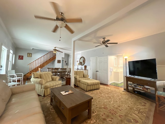 846 Olivia St, Key West, FL 33040 - living room featuring ceiling fan, stairway, and lofted ceiling