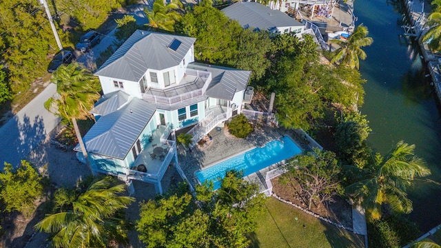 aerial view featuring a water view