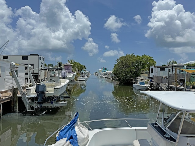 view of dock with a water view