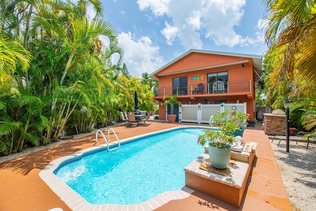 view of swimming pool featuring a patio area