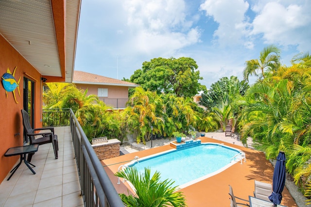 view of swimming pool with a patio area