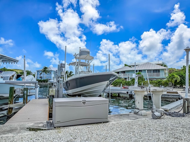 dock area with a water view