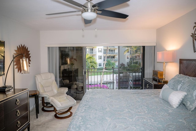 bedroom featuring access to exterior and ceiling fan