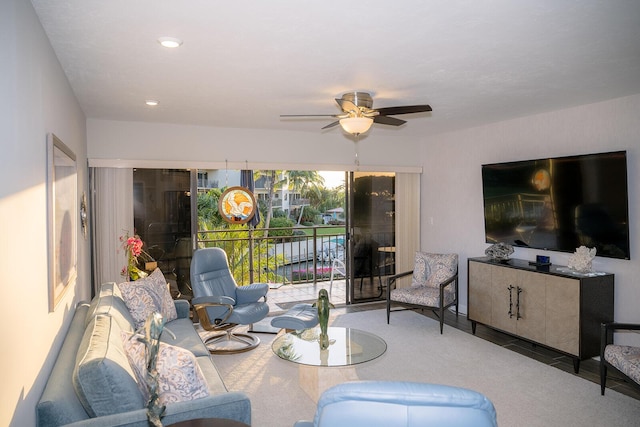 interior space featuring ceiling fan