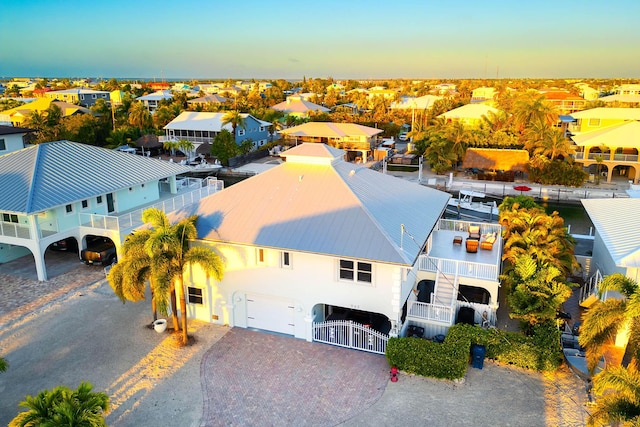 view of aerial view at dusk