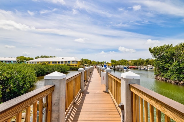 view of community with a water view