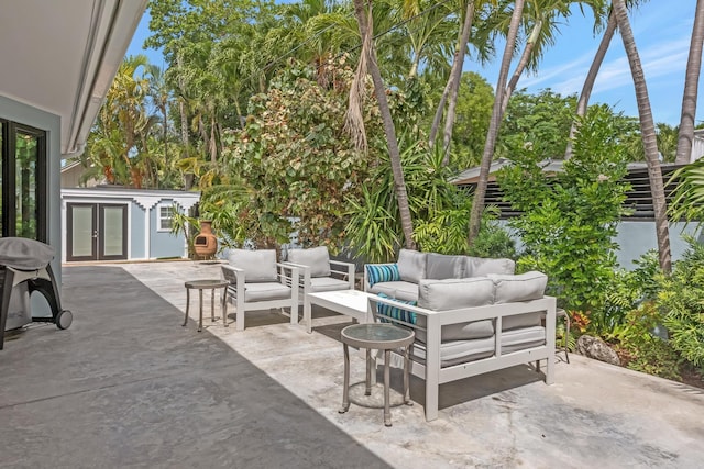 view of patio with french doors and an outdoor hangout area