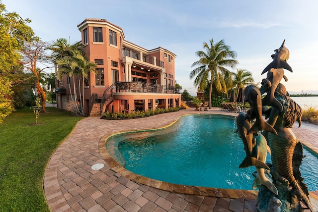 30 Cannon Royal Dr, Shark Key, FL 33040 - pool with a patio, stairs, and a yard