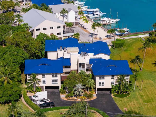 aerial view featuring a water view