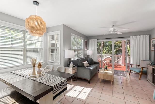 interior space featuring a ceiling fan